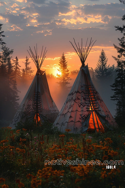Sunset Tipis Native American Canvas