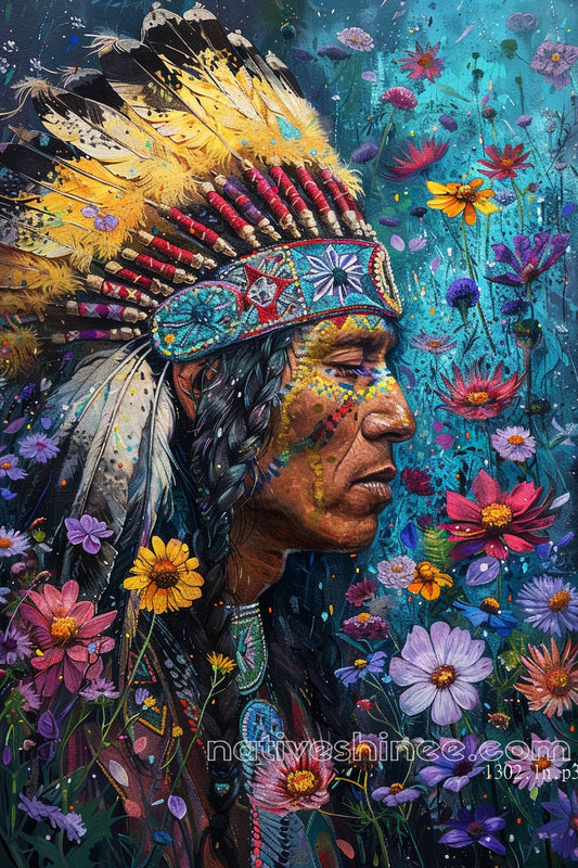 Floral Warrior Native American Canvas