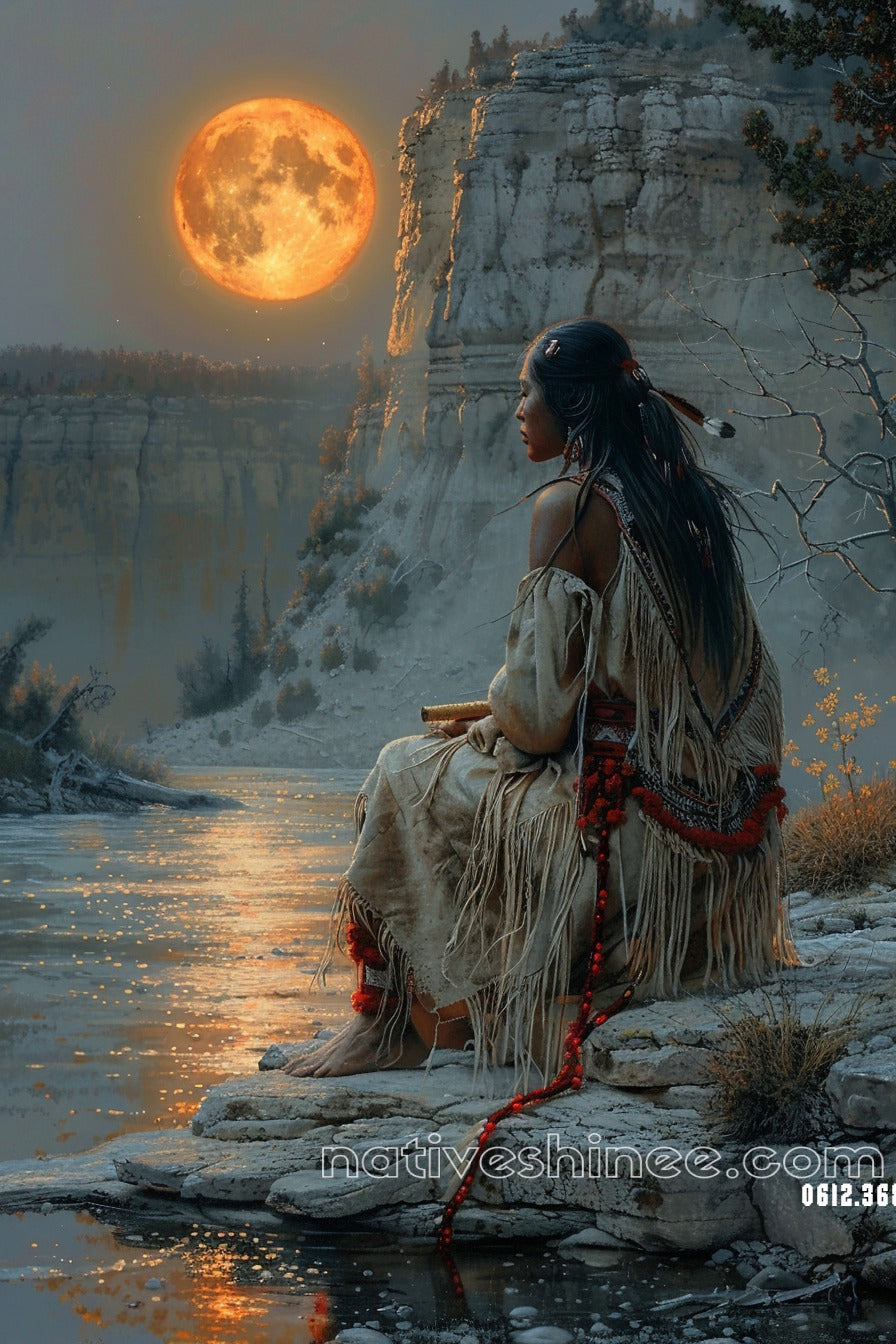 The Moon Watches Over Native American Canvas