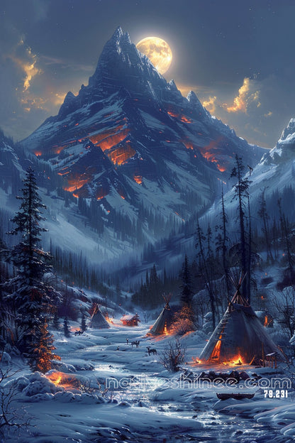 Moonlit Fires of the Valley Native American Canvas