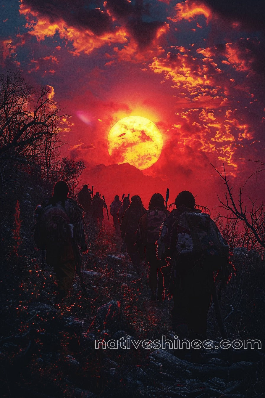 Trail of Shadows Under a Blood-Red Sky Native American Canvas