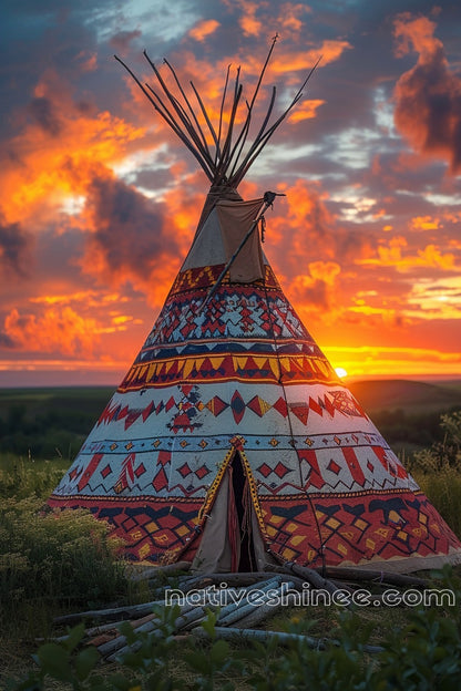 Sunset Over Sacred Grounds: A Tipi's Story Native American Canvas
