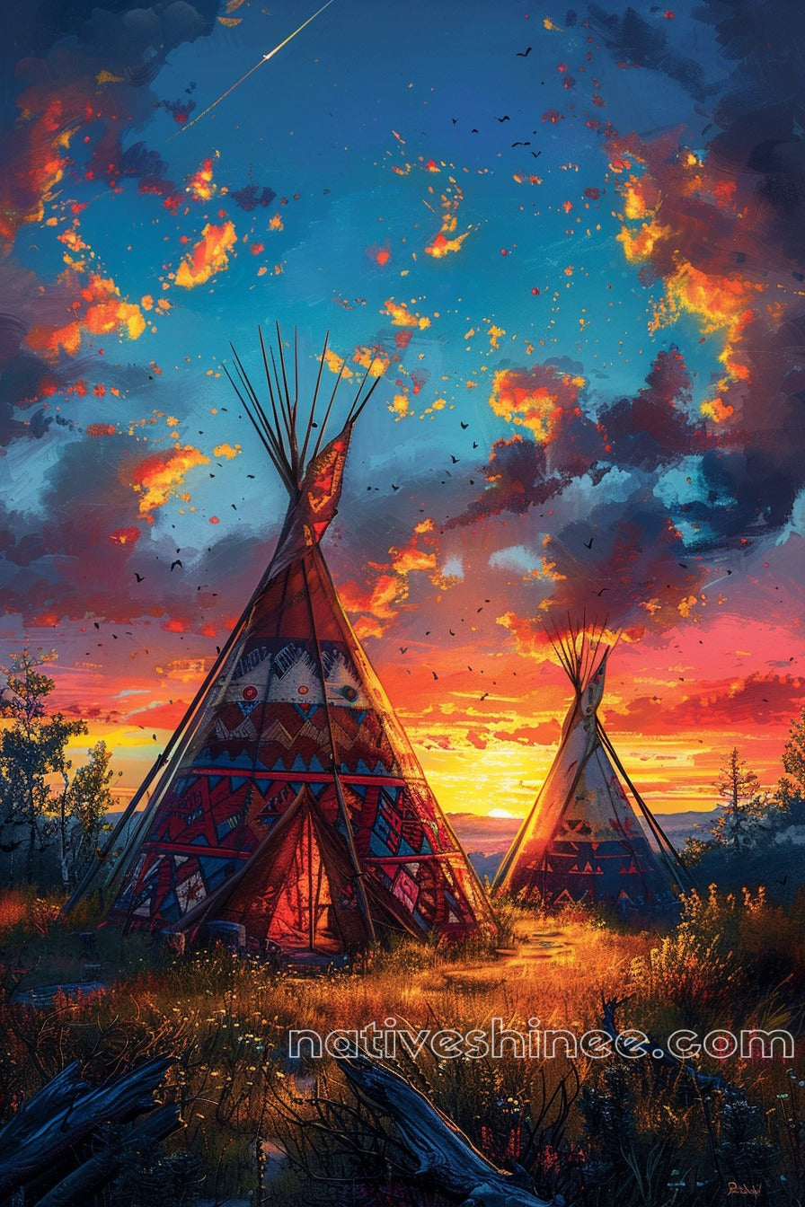 Dancing with the Sunset Native American Canvas
