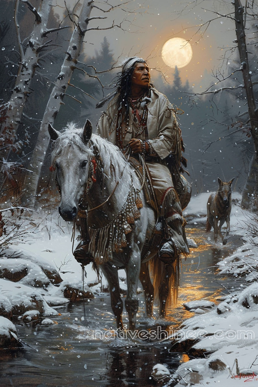 Moonlit Journey: Native American Canvas
