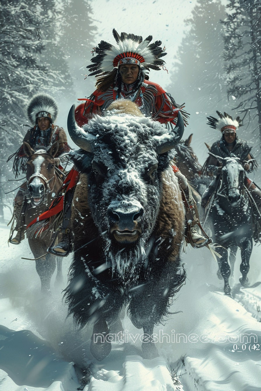 Thunder of the Bison: Warriors of the Snow Native American Canvas ...
