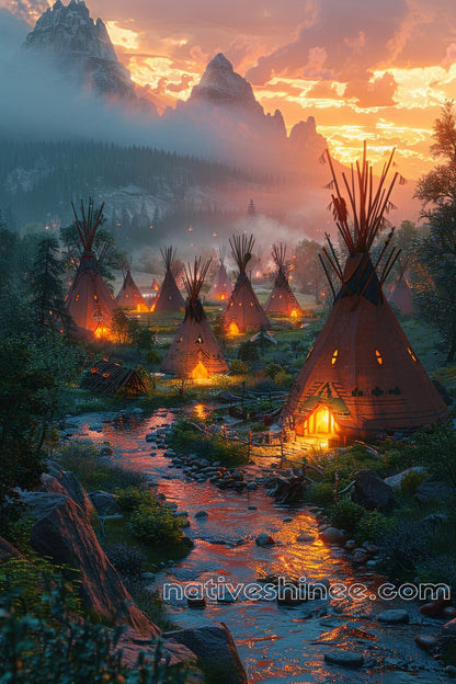 Glow of the Tipis: Native American Canvas