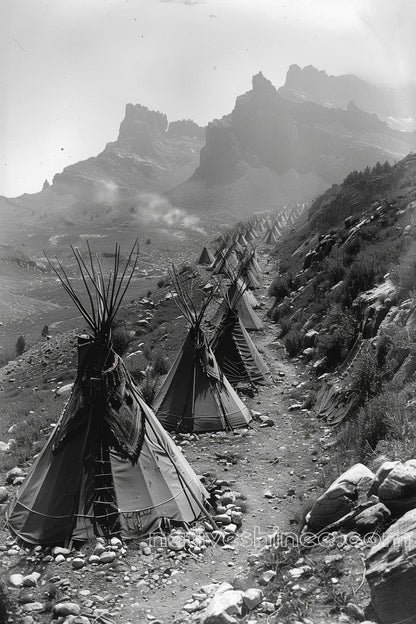 Endless Camp Under the Peaks Native American Canvas