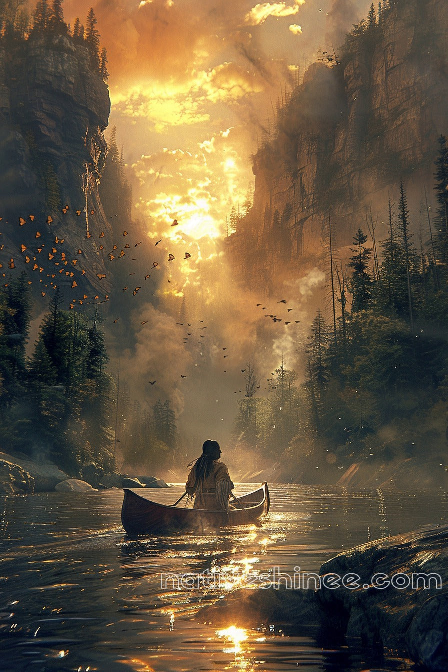 Sunset Voyage: Native American Canvas
