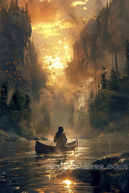Sunset Voyage: Native American Canvas