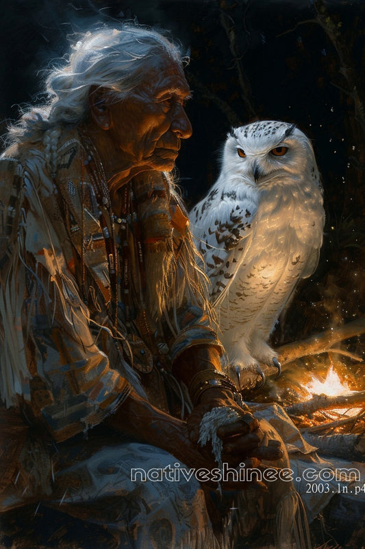 Wise Elder and Owl Native American Canvas