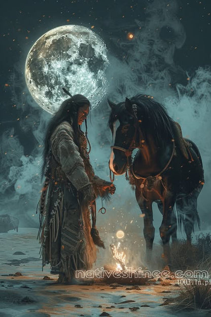 Moonlit Bond: Native America Canvas