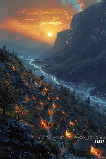 Sunset Over the Valley Native American Canvas