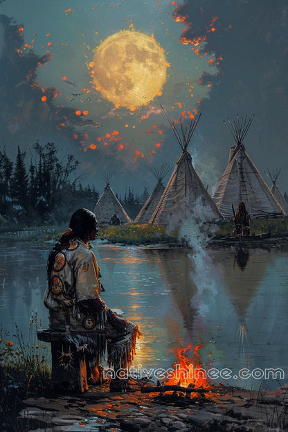 Reflections Under the Moon Native American Canvas