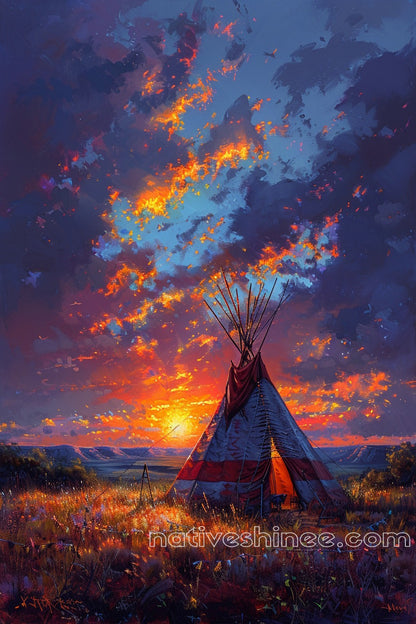 Sunset Over the Sacred Land Native American Canvas