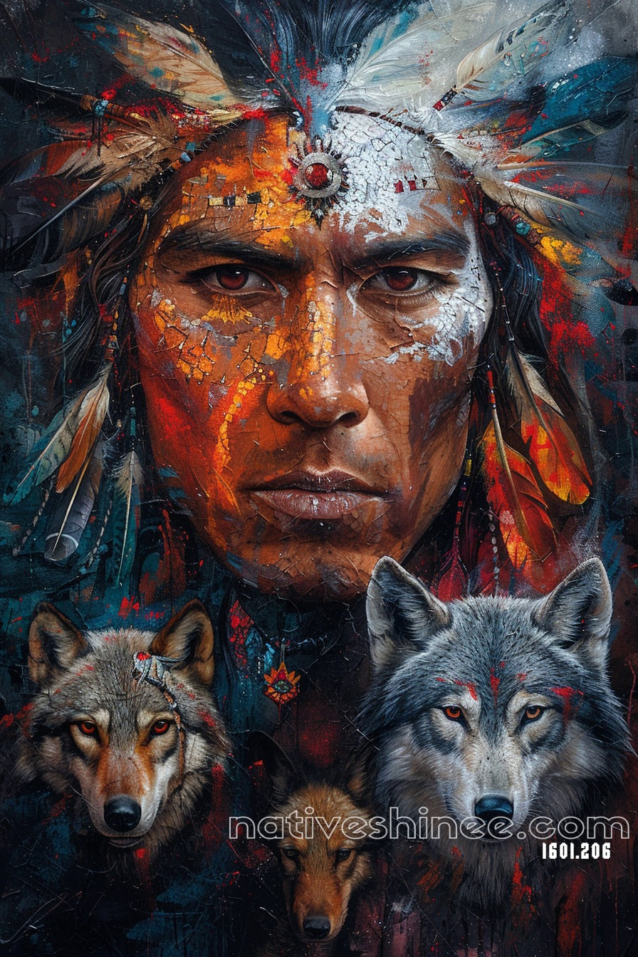 Spirit of the Wolf Guardian Native American Canvas