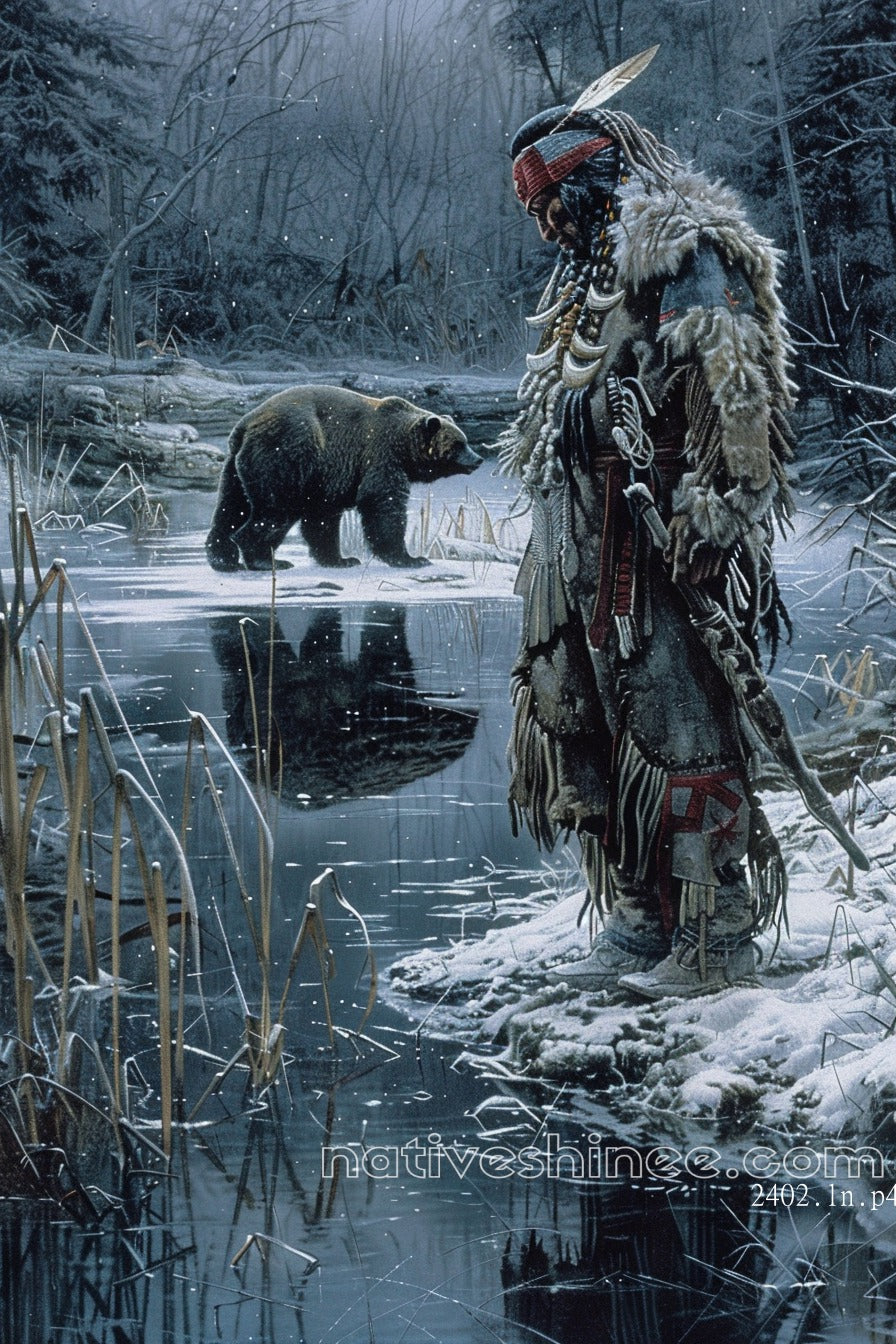 Bear Encounter Native American Canvas