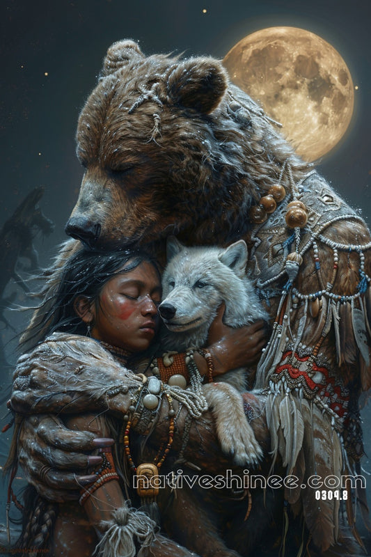 Moonlit Embrace Native American Canvas