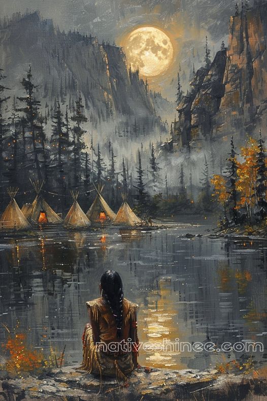 Reflection Under the Moon Native American Canvas VA