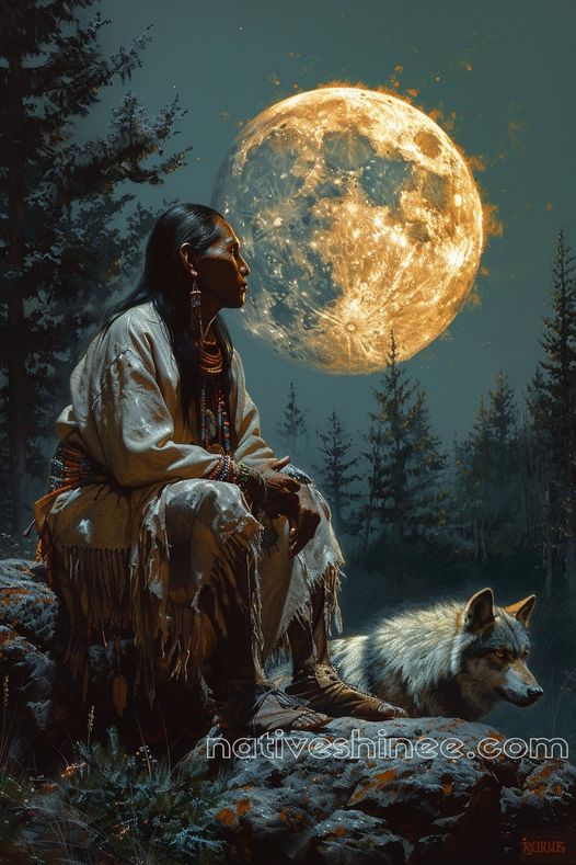 Moonlit Companions Native American Canvas VA