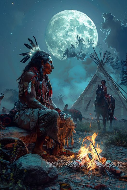 Guardians of the Moonlit Fire Native American Canvas VA