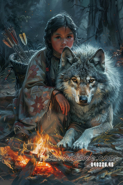 Firelight Wolf Guardian Canvas
