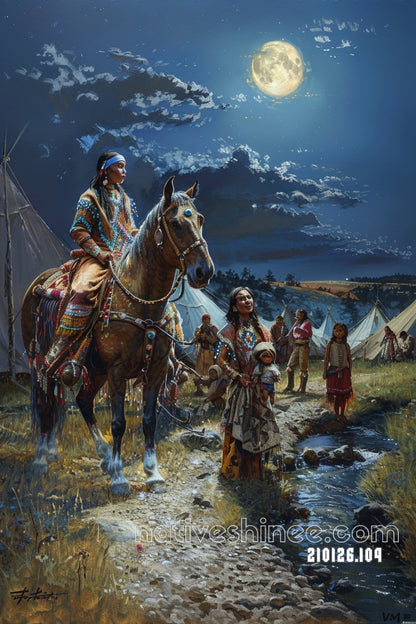 Moonlit Camp by Running Water Canvas