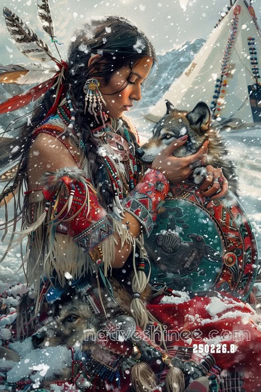 Snowfall Guardian with Wolf Kin Canvas