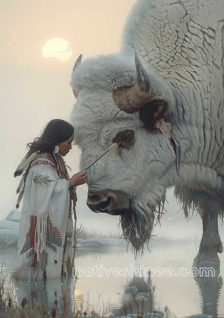 Moonlit White Buffalo Canvas