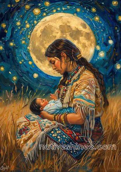 Mother Under the Full Moon Canvas