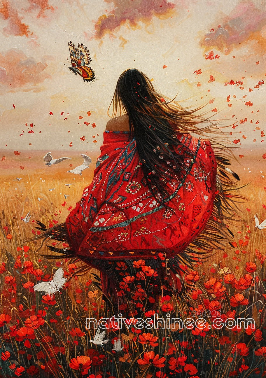 Red Shawl Over Open Grass Canvas