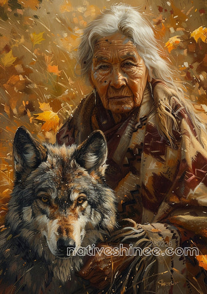Autumn Keeper and Wolf Companion Canvas
