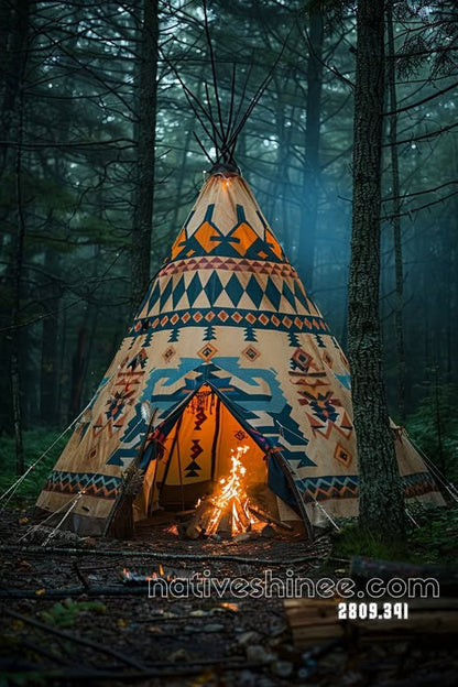 Firelit Lodge in the Deep Woods Canvas