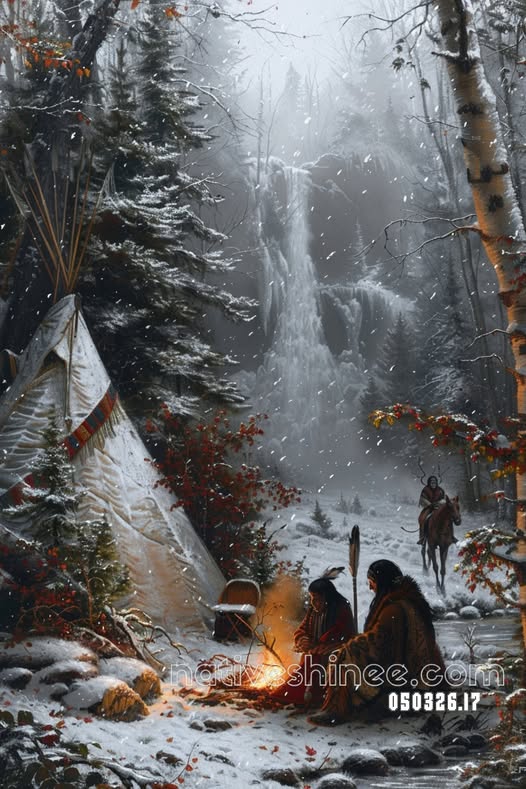 Winter Camp Beneath the Falling Water Canvas
