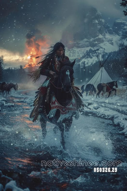 Rider Through the Winter Crossing Canvas
