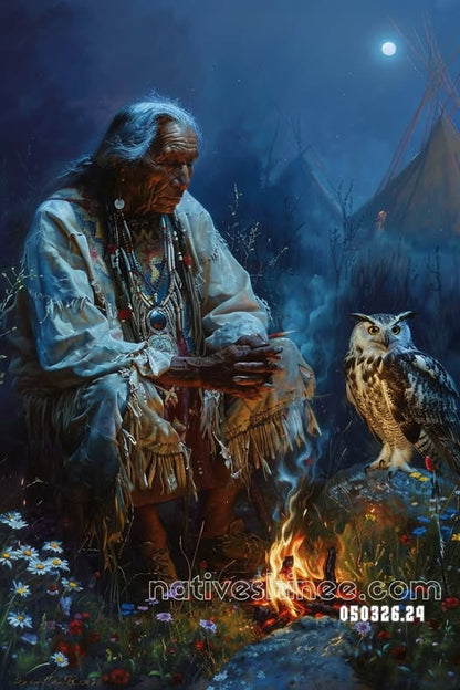 Moonlit Council by the Fire Canvas