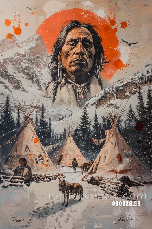 Winter Camp Under the Red Sun Canvas