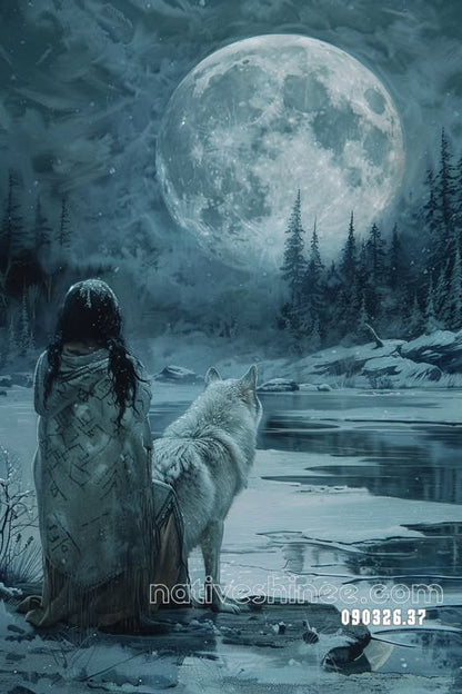 Moon Over the Frozen Water Canvas