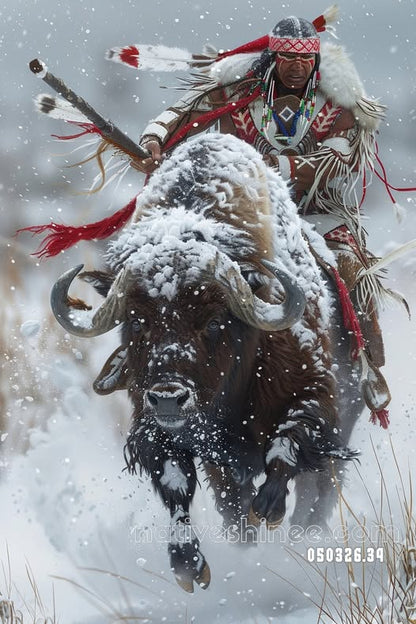 Rider Through the Winter Plains Canvas