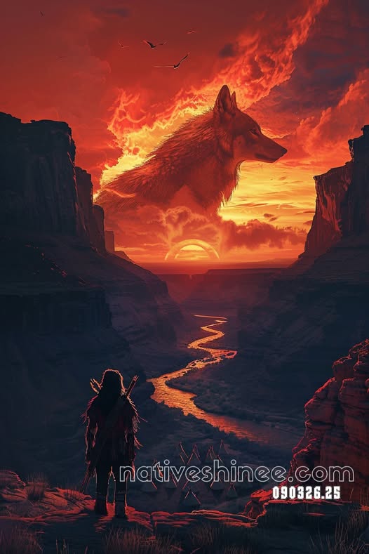 Wolf Over the Burning Canyon Canvas
