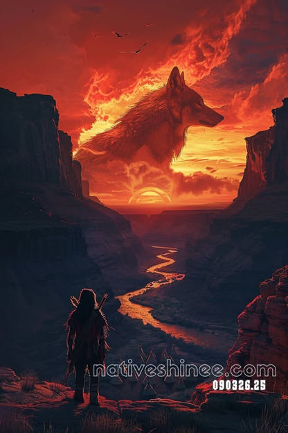 Wolf Over the Burning Canyon Canvas