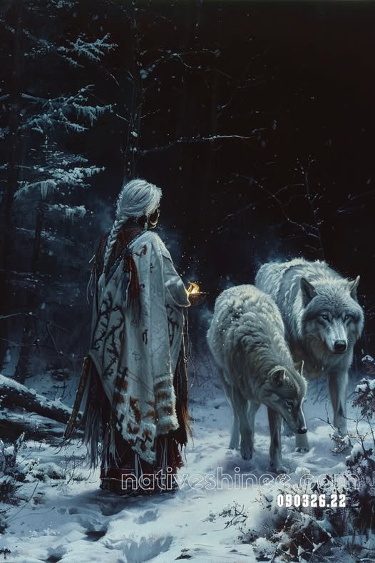 White Wolves in the Night Forest Canvas