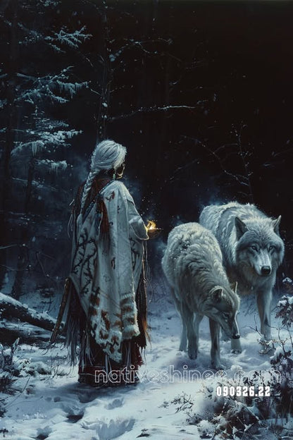 White Wolves in the Night Forest Canvas