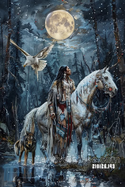 Moonlit Watch in the Winter Pines Canvas