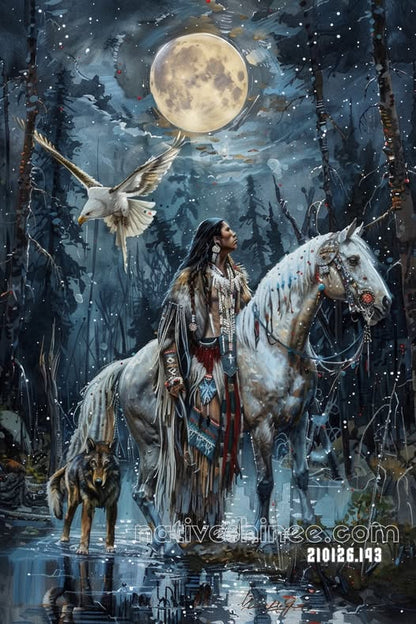 Moonlit Watch in the Winter Pines Canvas