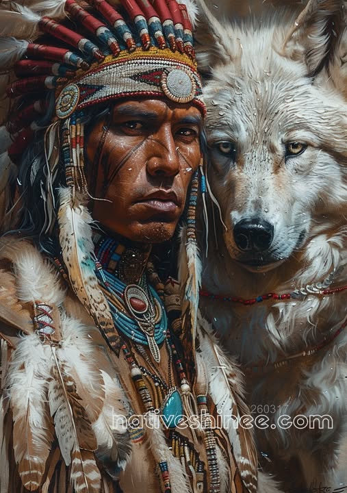 Guardian Beside the White Wolf Canvas