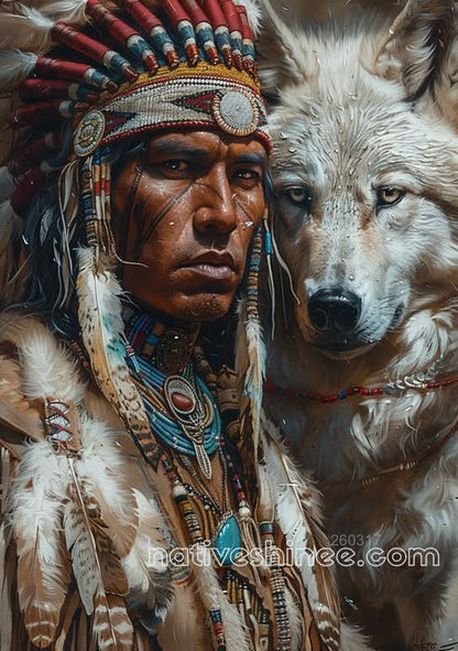 Guardian Beside the White Wolf Canvas
