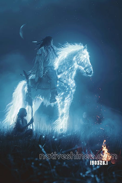 Moonlit Rider and White Horse Canvas