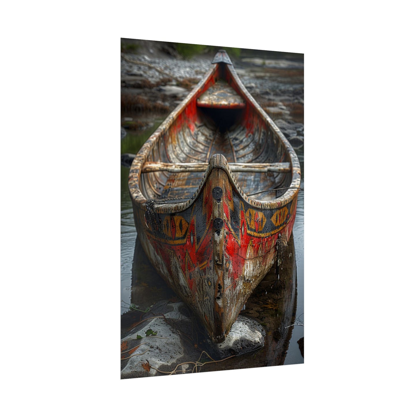 Canoe Wall Art Poster — Vintage Hand-Painted Wooden Canoe Photography (Rolled Poster)