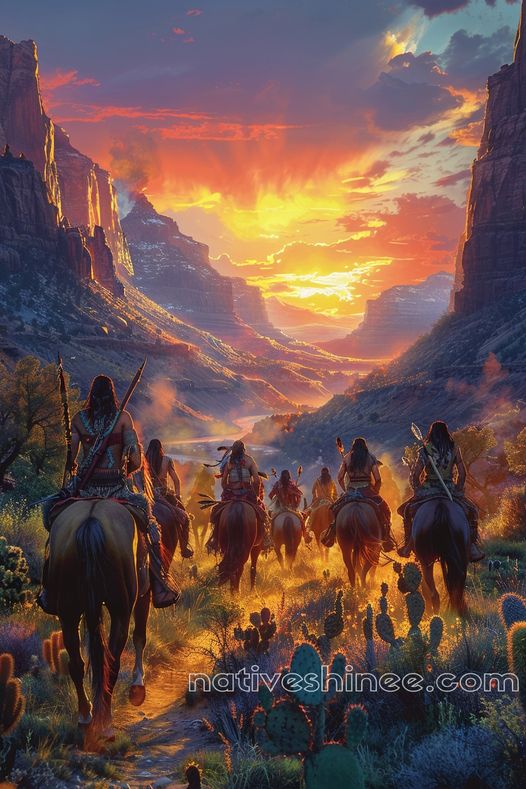 Warriors at Dawn: Journey Through the Canyon Native American Canvas VA