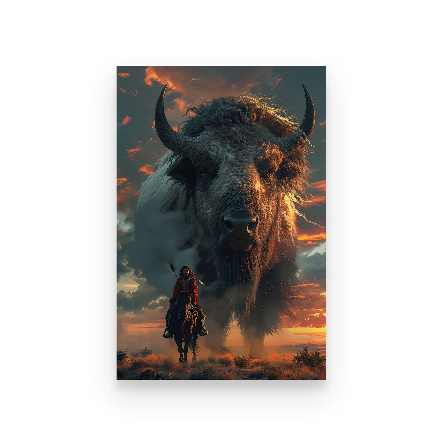Sunset with the Bison Spirit Horse Native American Canvas